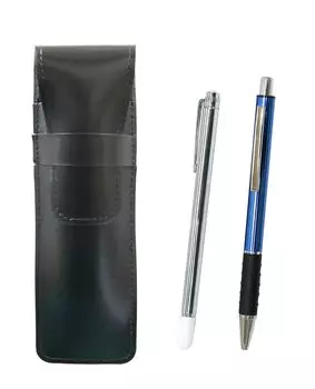 Slim cowhide pencil case black metal indicator stick and metal pitch grip ballpoint pen set blue & ASB-701S-WZ2067BP-L
