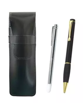 Slim cowhide pencil case black metal indicator rod and midnight rubber rotating ballpoint pen set black ASB-701S-T102BP-B