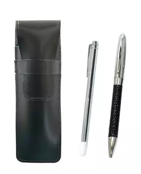 Slim cowhide pencil case black metal indicator rod and genuine leather wrapped rotating ballpoint pen director set black ASB-701S-PD03-B