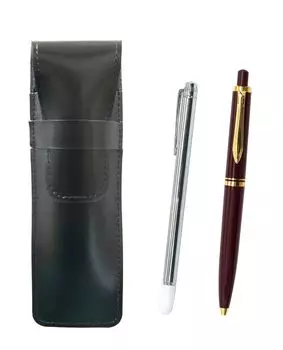 Slim cowhide pencil case black metal indicator rod and euro style brass parts knock type ballpoint pen set red ASB-701S-NXB-R