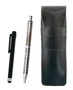 Slim cowhide pencil case black metal touch bar black and NQ30 thick shaft metal straight knock ballpoint pen set grape ASB-ALB-NQ30B-V
