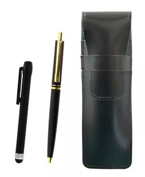 Slim cowhide pencil case black metal touch bar black and AP300 1965 reprint knock type metal clip ballpoint pen set black ASB-ALB-AP300B-B