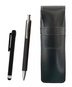 Slim Cowhide Pencil Case Black Metal Touch Bar Black and Extruded Rubber Shaft Brass Knock Ballpoint Pen Set Black ASB-ALB-HS301B