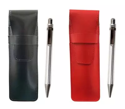 Slim cowhide pencil case black red set all metal sturdy straight knock ballpoint pen ASBR-M11B