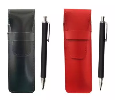 Slim cowhide pencil case black red set extruded rubber shaft brass knock mechanical pencil black ASBR-HS301S