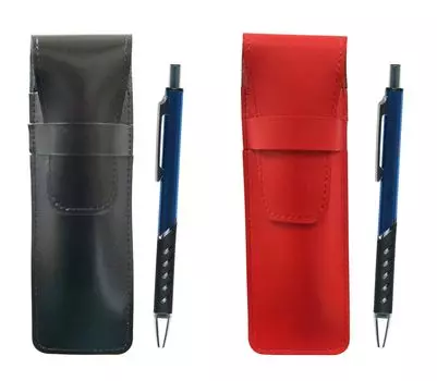 Slim cowhide pencil case black red set metal color ballpoint pen blue ASBR-SI2067BP-L