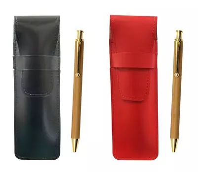 Slim cowhide pencil case black red set bamboo pattern ballpoint pen ASBR-FB300CB