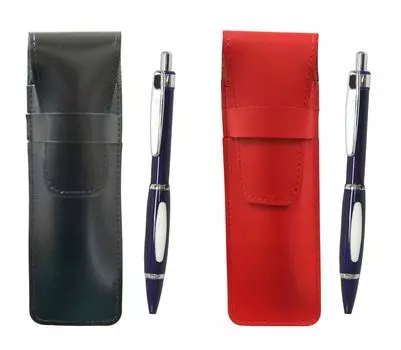 Slim Cowhide Pencil Case Black Red Set Metal Scorpion Shocking Ballpoint Pen Blue ASBR-B989A-L