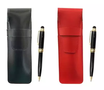 Slim cowhide pencil case black red set smartphone touch metal mini retro rotating ballpoint pen ASBR-TK66A чёрный