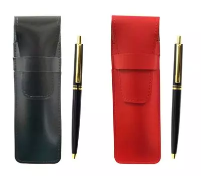 Slim cowhide pencil case black red set AP300 1965 reprint knock type metal clip ballpoint pen black ASBR-AP300B-B