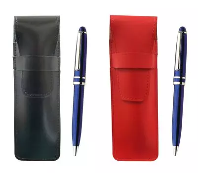 Slim Cowhide Pencil Case Black Red Set Midnight Rotating Ballpoint Pen Blue ASBR-SA2002BP-L