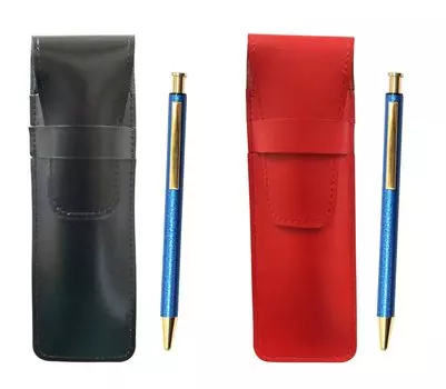 Slim Cowhide Pencil Case Black Red Set NQ26 All Metal Lizard Paint Knock Type Ballpoint Pen Blue ASBR-NQ26B-L