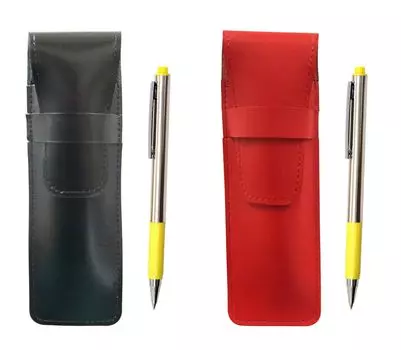 Slim cowhide pencil case black red set FB325 aluminum straight knock ballpoint pen yellow ASBR-FB325-Y