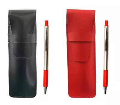 Slim cowhide pencil case black red set FB325 aluminum straight knock ballpoint pen red ASBR-FB325-R