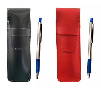 Slim cowhide pencil case black red set FB325 aluminum straight knock ballpoint pen blue ASBR-FB325-L