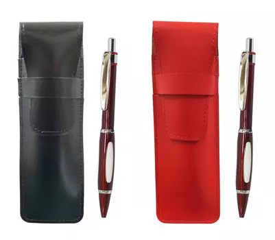 Slim Cowhide Pencil Case Black Red Set Metal Scorpion Shocking Ballpoint Pen Red ASBR-B989A-R