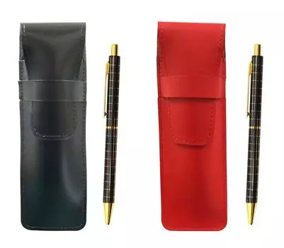 Slim cowhide pencil case black red set standard size metal straight knock double anodized black lattice ballpoint pen black ASBR-NQ25KB-B