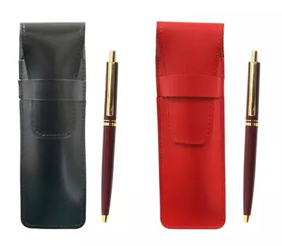 Slim cowhide pencil case black red set AP300 1965 reprint knock type metal clip ballpoint pen red ASBR-AP300B-R