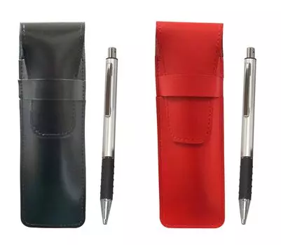 Slim cowhide pencil case black red set metal pitch grip ballpoint pen silver & ASBR-WZS2062BP