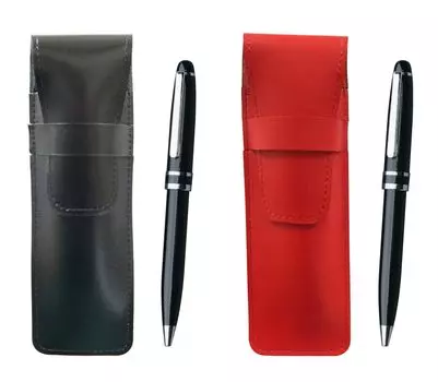 Slim cowhide pencil case black red set Midnight rotating ballpoint pen black ASBR-SA2002BP-B
