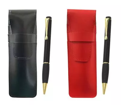 Slim Cowhide Pencil Case Black Red Set Midnight Rubber Rotating Ballpoint Pen Black ASBR-T102BP-B