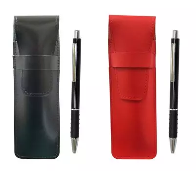 Slim cowhide pencil case black red set metal pitch grip ballpoint pen black & ASBR-WZ2067BP-B