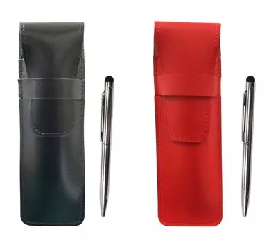 Slim cowhide pencil case black red set smartphone touch short metal rotary ballpoint pen ASBR-9A094A
