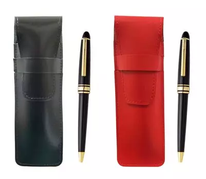 Slim cowhide pencil case black red set metal ring cap sliding retro pen ASBR-8838B