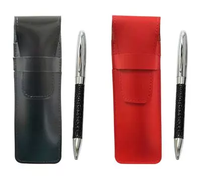 Slim cowhide pencil case black red set genuine leather wrapped rotating ballpoint pen director black ASBR-PD03-B
