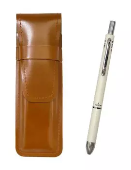 Slim Cowhide Pencil Case Brown 3 Mecha Japan Set White T23-ASC-3M-W