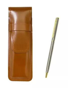 Slim cowhide pencil case brown top flat 904 rotary ballpoint pen set T23-ASC-803