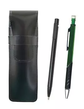 Slim Cowhide Pencil Case Extra Fine Knock Black and Metal Color Mechanical Green 2-Pack Black, Eraser, Pencil, ASBER15B-SI2067SP-G-2