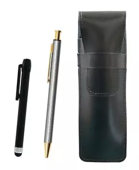 Slim cowhide pencil case metal touch bar black and all metal lizard knock type ballpoint pen gray black, NQ26, painting, set, ASB-ALB-NQ26B-H