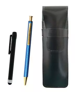 Slim cowhide pencil case metal touch stick black and all metal lizard knock type ballpoint pen blue black, NQ26, painting, set, ASB-ALB-NQ26B-L