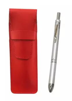 Slim cowhide pencil case red 3 mechanical silver set T23-ASR-3MS