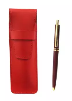 Slim cowhide pencil case red AP300 1965 reprint knock type metal clip ballpoint pen set red T23-ASR-AP300B-R