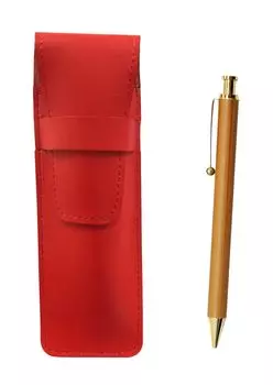 Slim cowhide pencil case red bamboo pattern mechanical pencil set T23-ASR-FB300CS
