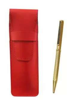 Slim cowhide pencil case red brass hexagonal rotating gold ballpoint pen set gold T23-ASR-6KSBP-K