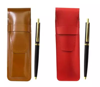 Тонкий пенал из воловьей кожи, красно-коричневый, набор AP300, переиздание 1965 года, шариковая ручка с металлическим зажимом, черного цвета ASCR-AP300B-B