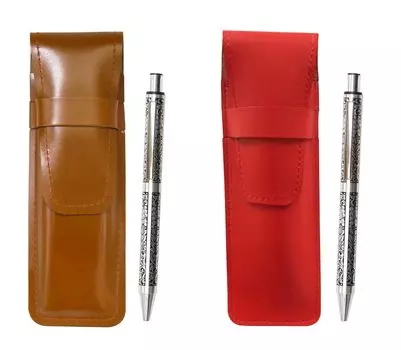 Slim cowhide pencil case red brown set NQ30 thick shaft metal straight knock ballpoint pen grape ASCR-NQ30B-V