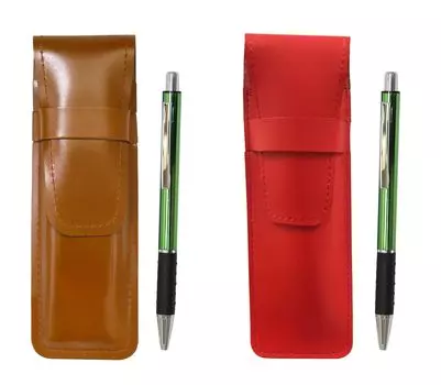 Slim cowhide pencil case red brown set metal pitch grip ballpoint pen green & ASCR-WZ2067BP-G