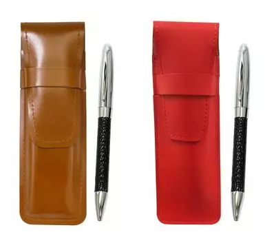 Slim cowhide pencil case red brown set genuine leather wrapped rotating ballpoint pen director black ASCR-PD03-B