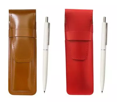 Slim Cowhide Pencil Case Red Brown Set AP150 1965 Reprint Edition Ladies Mechanical Pencil with Knock Type Metal Clip White ASCR-AP150S-W