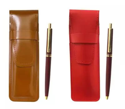 Slim cowhide pencil case red brown set AP300 1965 reprint knock type metal clip ballpoint pen red ASCR-AP300B-R
