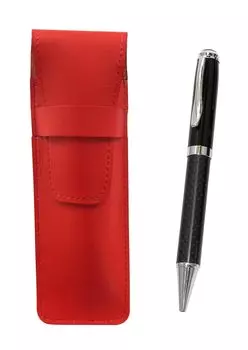 Slim cowhide pencil case red carbon fiber rotating ballpoint pen set T23-ASR-PD01