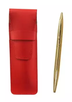 Slim cowhide pencil case red elegant gold rotating ballpoint pen set T23-ASR-DS2