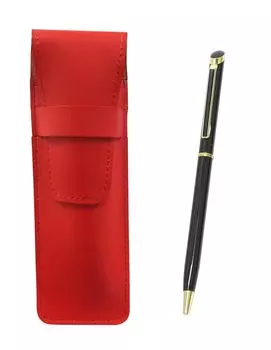 Slim cowhide pencil case red epoxy rotating ballpoint pen set black T23-ASR-WD002-B