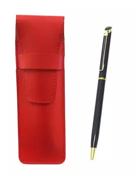 Slim cowhide pencil case red epoxy rotating ballpoint pen set blue T23-ASR-WD002-L