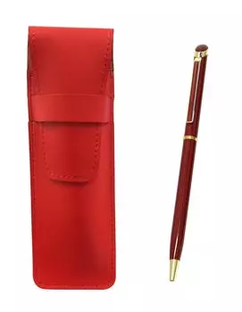 Slim cowhide pencil case red epoxy rotating ballpoint pen set red T23-ASR-WD002-R