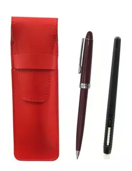 Slim cowhide pencil case red eraser black and slim neo D60 mechanical pencil set red pen-shaped T23-ASRMC46B-PK60S-R